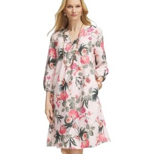 Chico's Women's Linen Dress Floral Pintuck Knee Length Size 2 Large 12 Pink Chic
